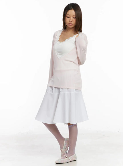 Lace Trim V-Neck Relaxed Top IY504