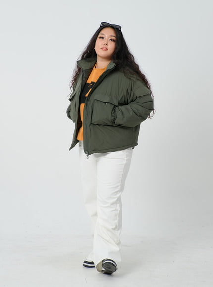 Plus Twin Front Pocket Hoodie Puffer Jacket ID27