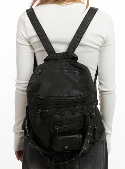 Faux Leather Studded Backpack CJ508