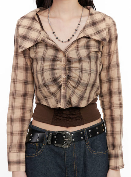 plaid-shirred-crop-long-sleeve-shirt-cn513