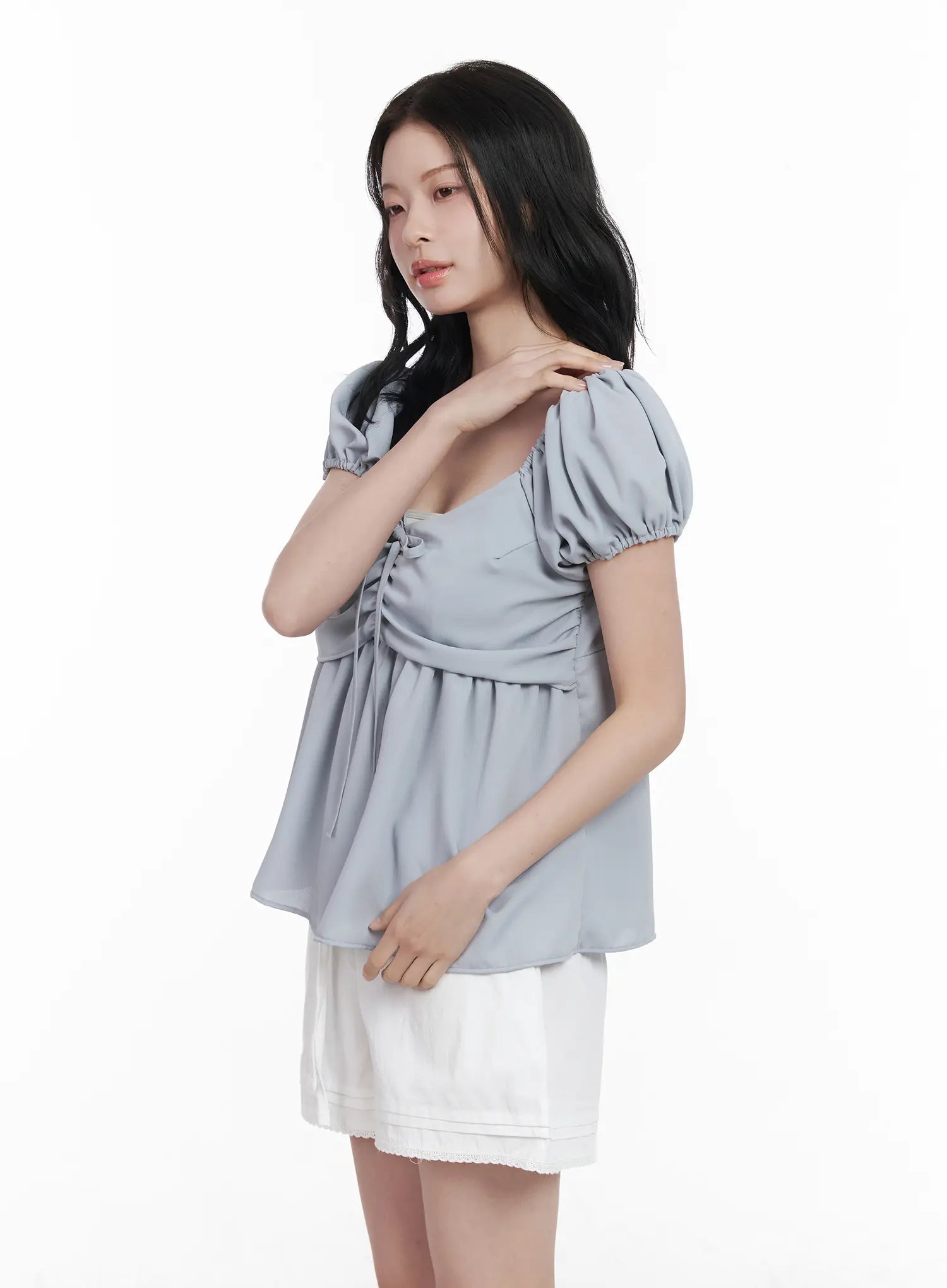 chiffon-ruched-puff-sleeve-blouse-ca510