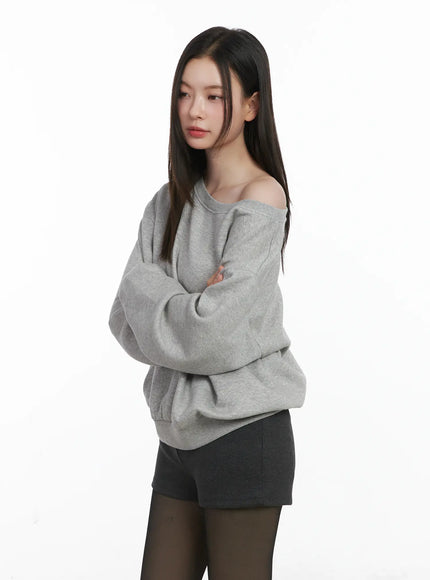 Loose-Fit Off-Shoulder Fleece Lined Sweatshirt CJ507