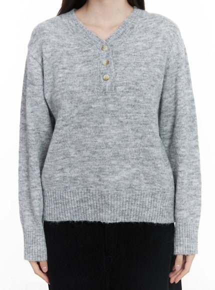 Soft Knit Henley Neck Sweater CJ507