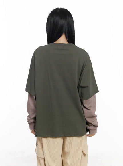 Oversized Star Print Layered Long Sleeve Tee CJ514