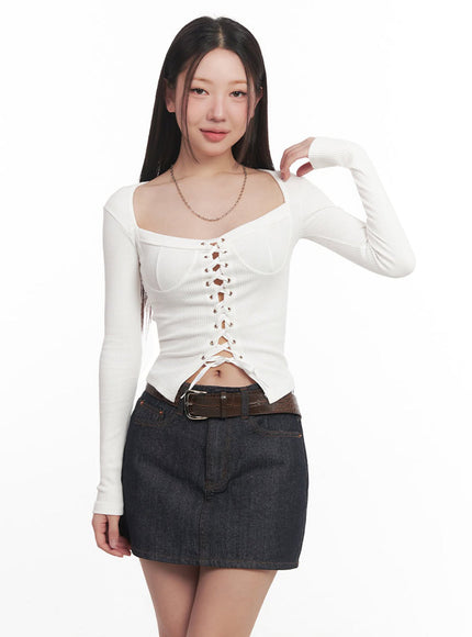 Lace-Up Corset Cardigan Top IM528