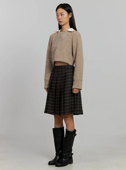 Plaid Pleated Midi Skirt IJ502