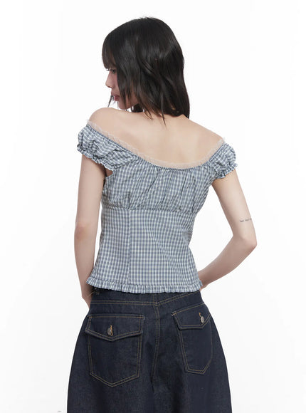 plaid-frill-off-shoulder-top-cu519