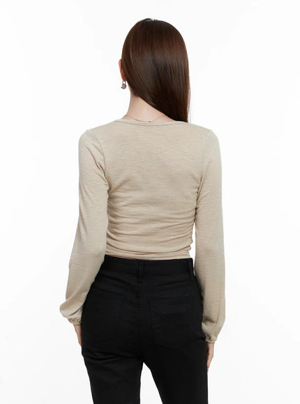 Long Sleeve Shirred Ribbon Crop Top CG521