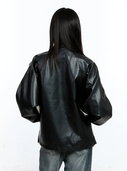 Two-Tone Faux Leather Jacket CG511