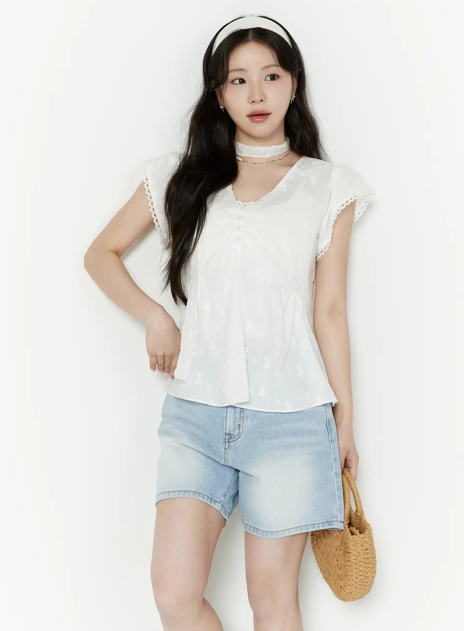 embroidered-ribbon-blouse-and-skinny-scarf-set-iy511