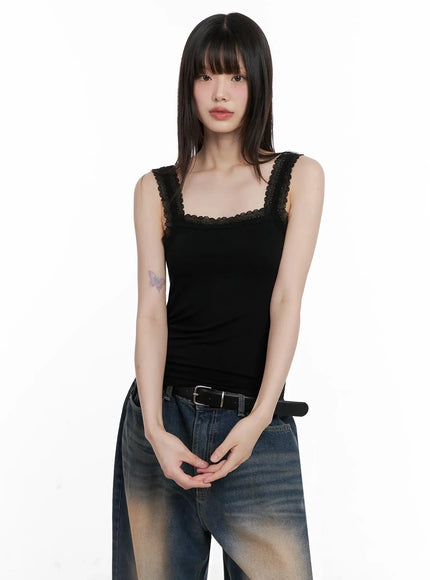 Lace-Trim Sleeveless Tank Top IL531