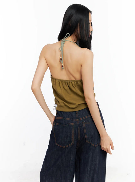 Knit Zip-Up Halter Top CL529