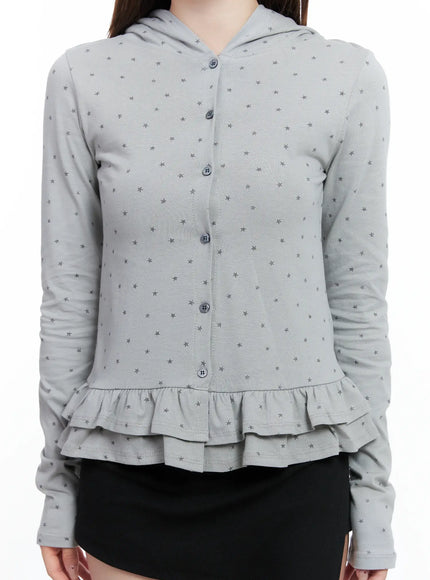 Ruffle Polka-Dot Hooded Cardigan CS501