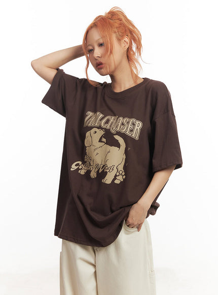 Golden Pup Graphic Oversize T-Shirt IM528