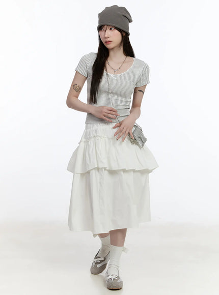 Scoop Neck Striped Lace Top CA503