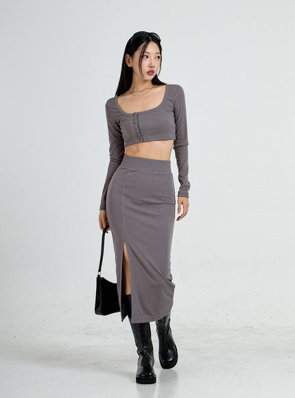 Side Button Knit Crop Top CO13