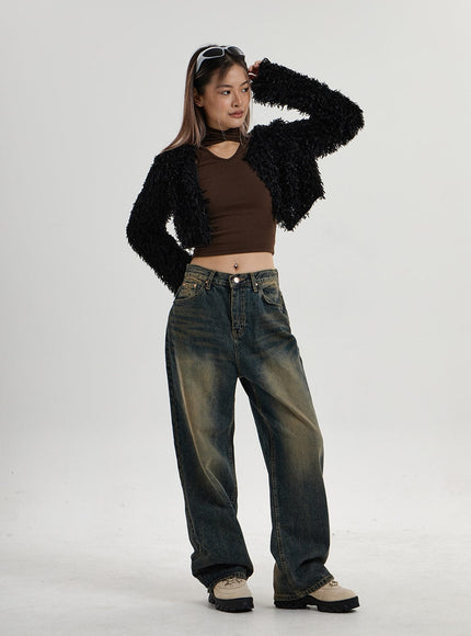 Vintage Washing Wide Leg Denim Pants CN14