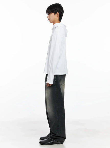 Men's Lettering Hand Warmer Hoodie IO516