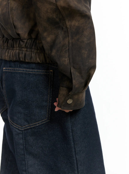 Oversized Print Leather Jacket CS505