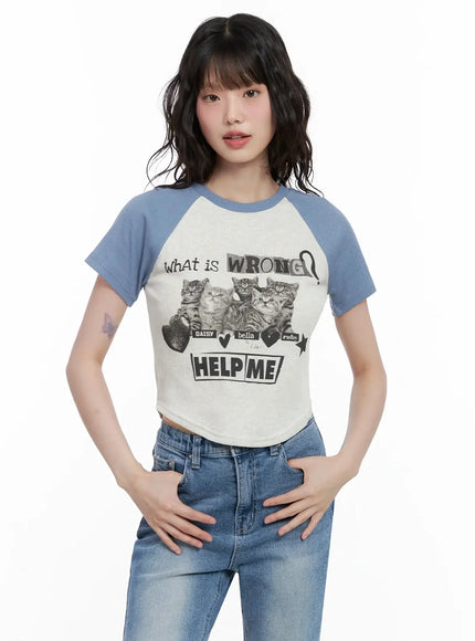 Cat Graphic Raglan Tee IL531