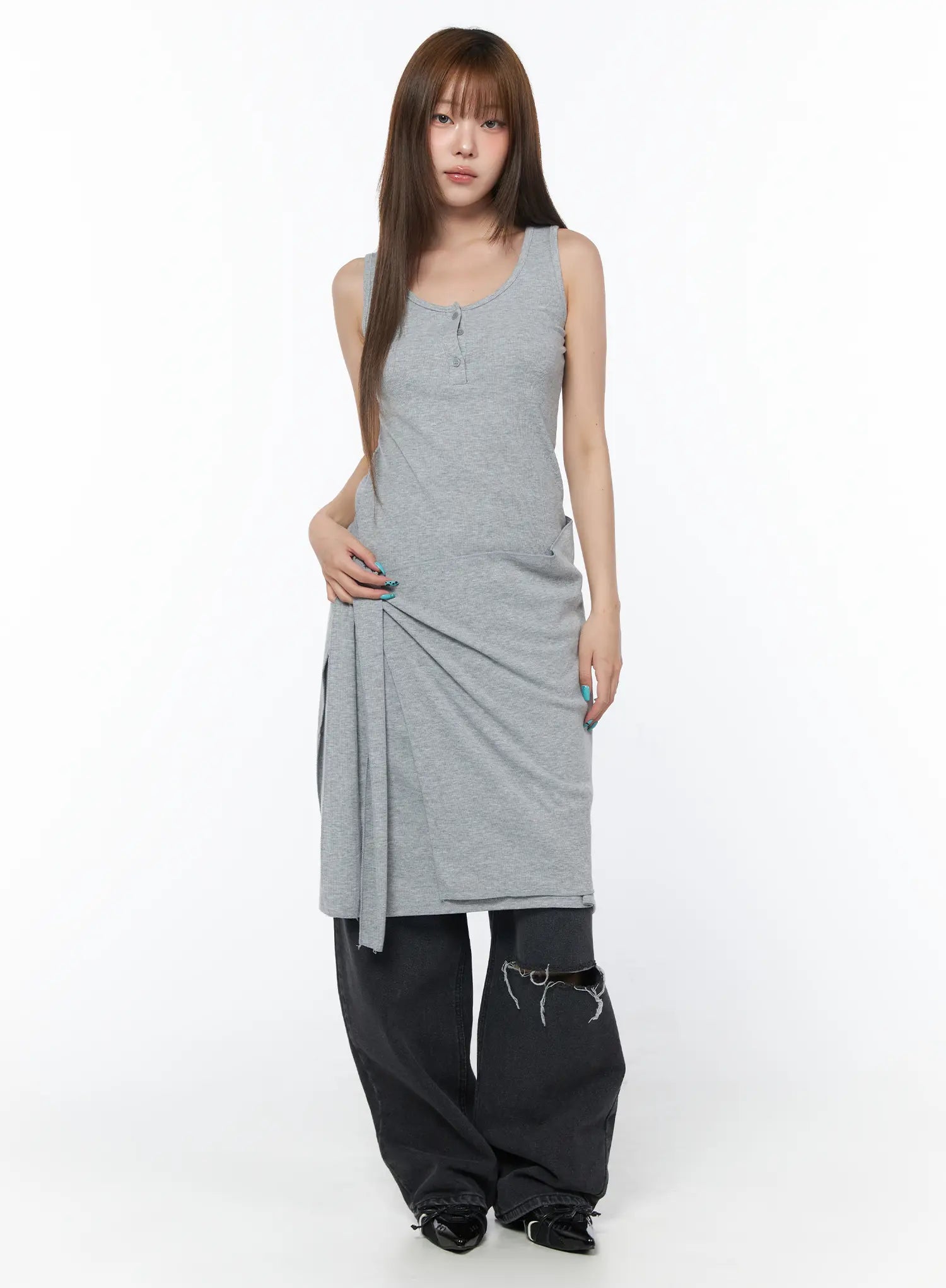 casual-sleeveless-wrap-midi-dress-set-cy529