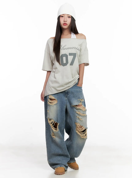 Manon Washed Distressed Wide Jeans CL518