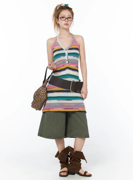 Striped Halter Knit Mini Dress CY506