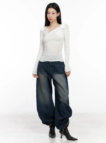 asymmetrical-collar-slim-fit-long-sleeve-top-cg526