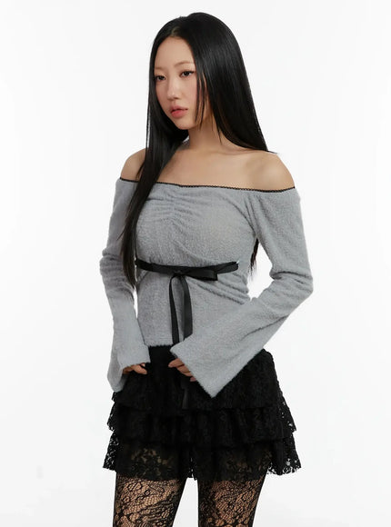 Soft Off-Shoulder Ribbon Top ID525