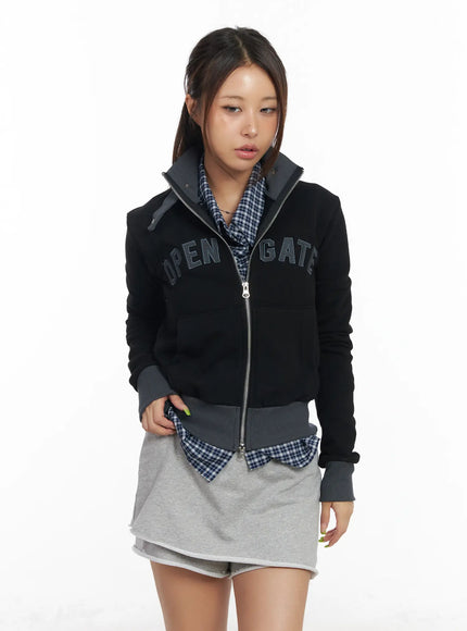 graphic-print-slim-fit-zip-up-cardigan-cm520 / Black