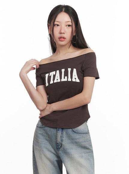 Italia Graphic Off-Shoulder Top IM528