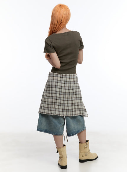 checkered-wrap-midi-skirt-cy530