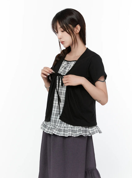 layered-check-frill-sleeve-top-cy515