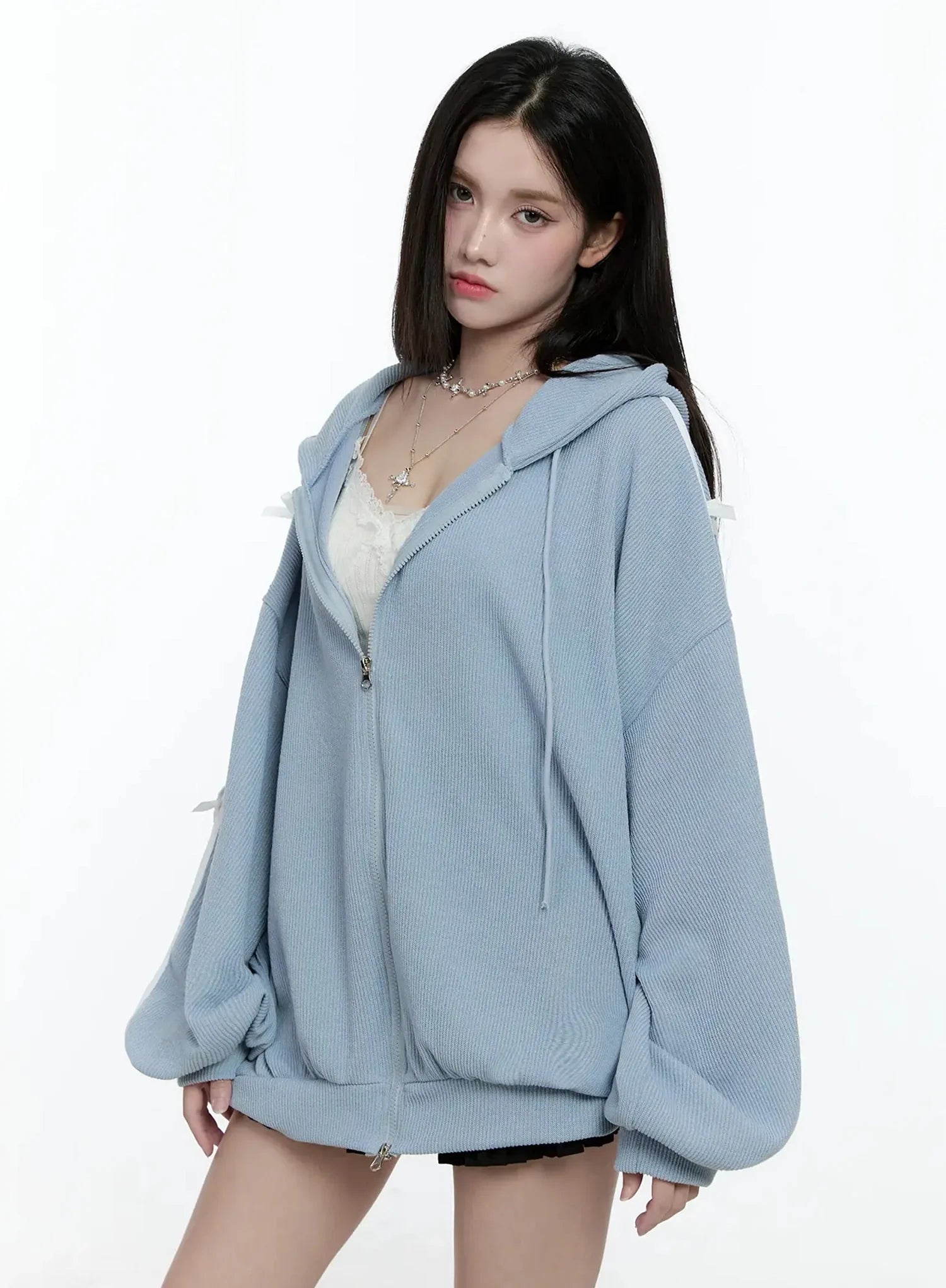 Contrast Oversized Zip-Up Hoodie IO527