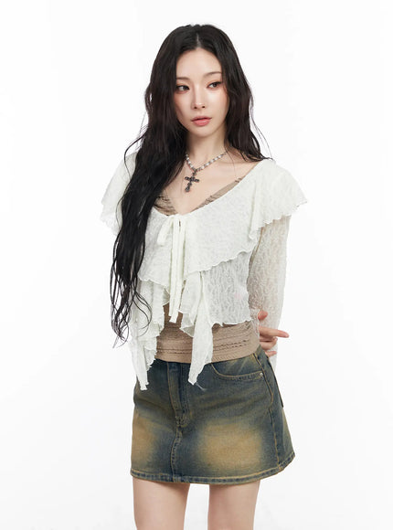 Sheer Ruffle Ribbon Cardigan CM518