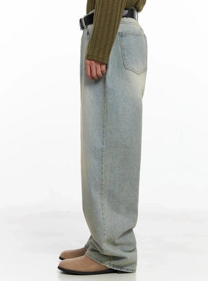 Men's Light Fade Wide-Leg Jeans IO516