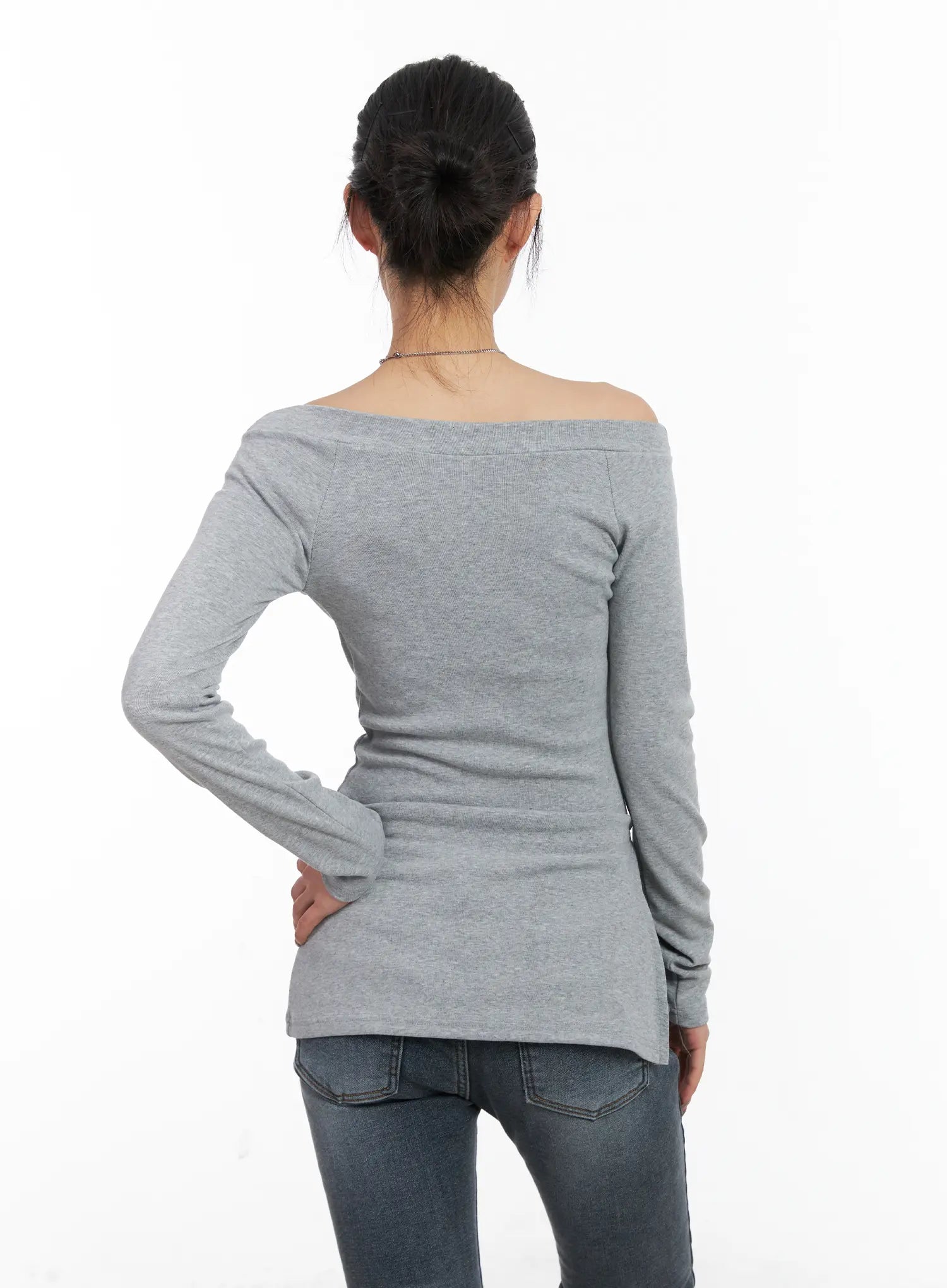 Off-Shoulder Slit Long Sleeve Top CD509