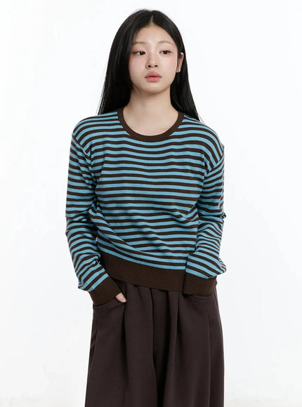 Striped Round Neck Knit Top IM519