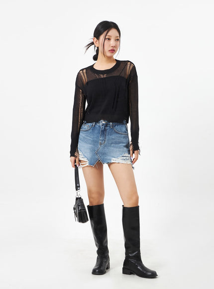 Crewneck Ripped Sweater CA307