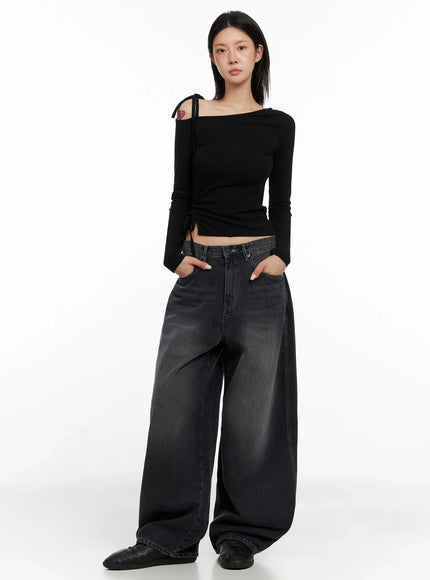 Asymmetric Off-Shoulder Long Sleeve Top IS515