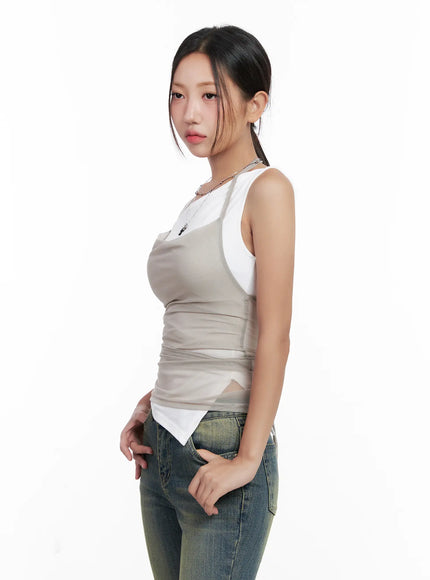 Mesh Draped Halter Tank CL518