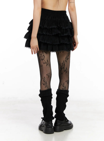 Lace-Up Ruffle Tiered Mini Skirt CN520