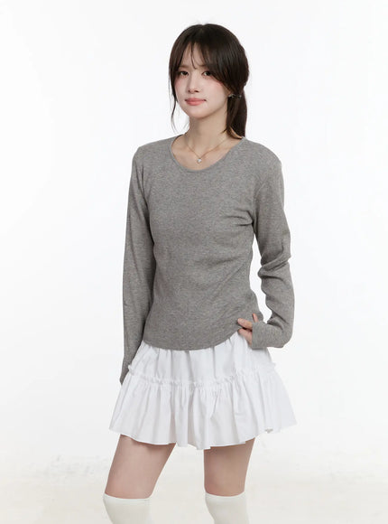 basic-round-neck-long-sleeve-top-cm505 / Gray