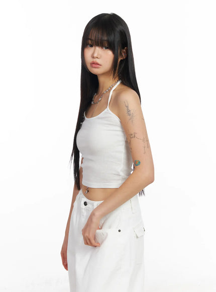 Ribbed Tie Halter Neck Top CF504