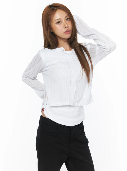 sheer-knit-round-cardigan-cu501 / White