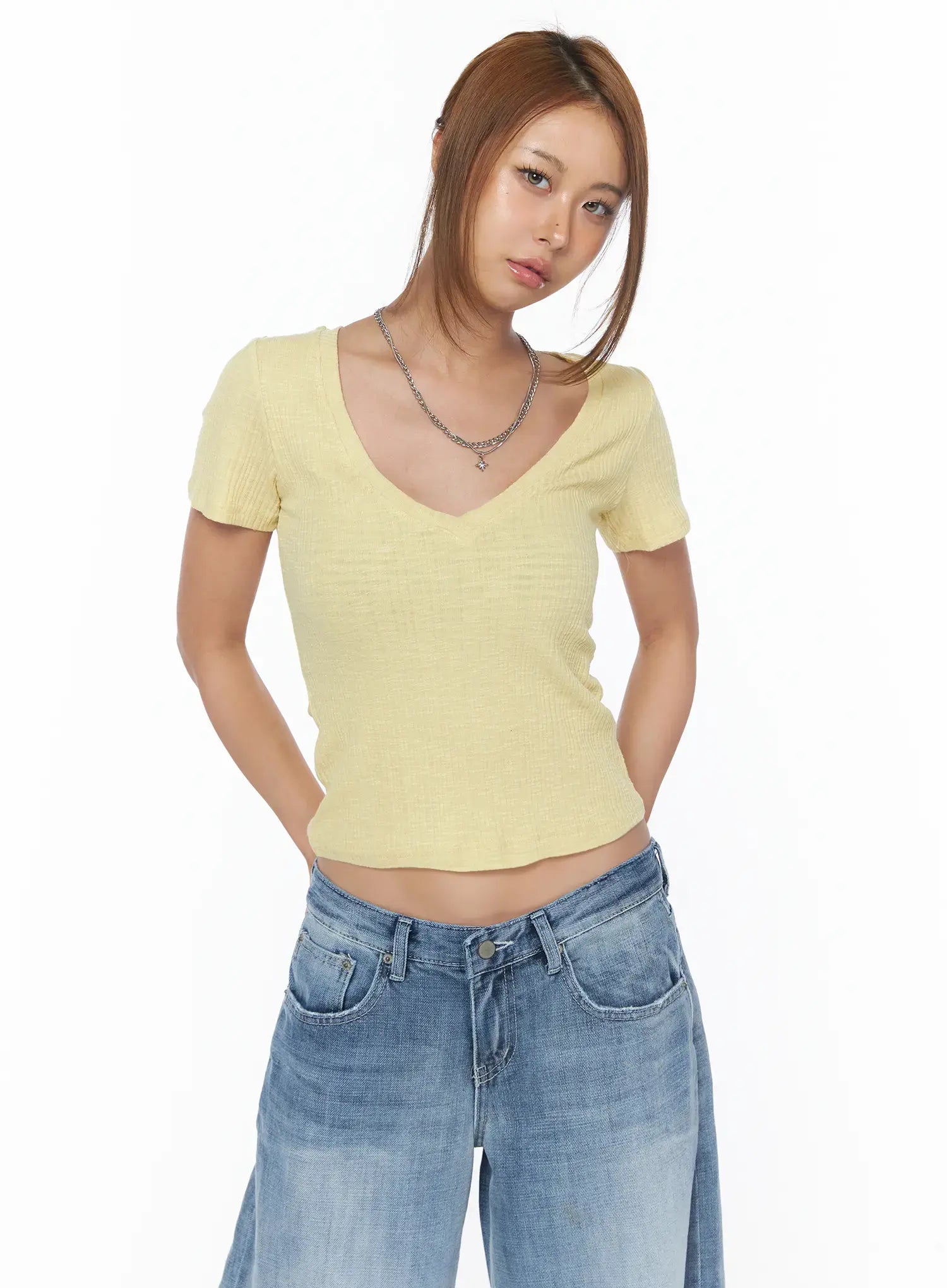 ribbed-deep-v-neck-tee-cu501 / Yellow