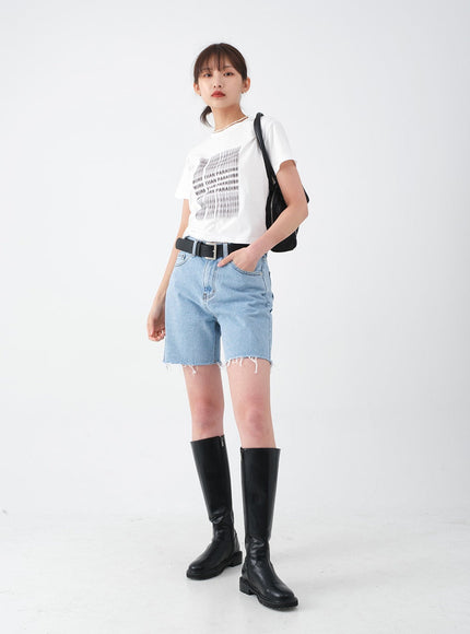 Raw Hem Long Denim Shorts CA29