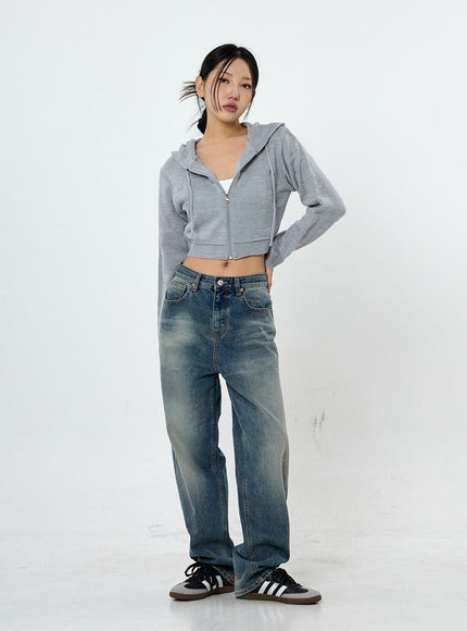 Knit Crop Hoodie Zip Up CS28