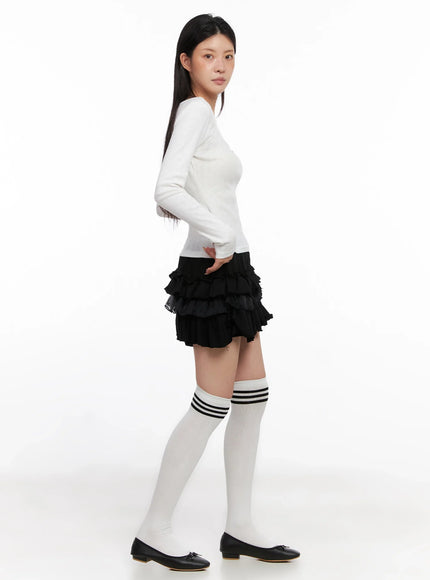 Scoop Neck Ribbed Long Sleeve Top IS508