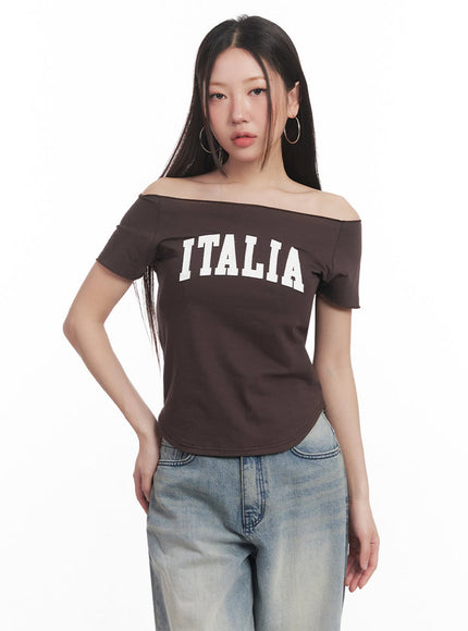 Italia Graphic Off-Shoulder Top IM528